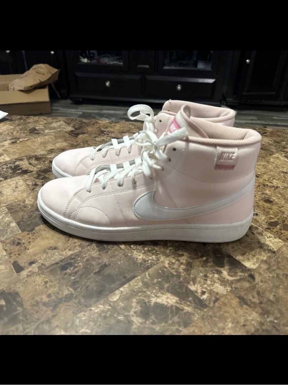 Nike Women's Light Pink High-Top Sneakers with White Swoosh